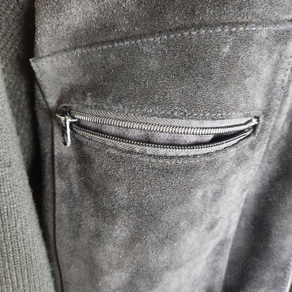 Vintage Outdoor Exchange Black 100% Leather Suede & Knit Bomber Jacket, Medium - Picture 9 of 12